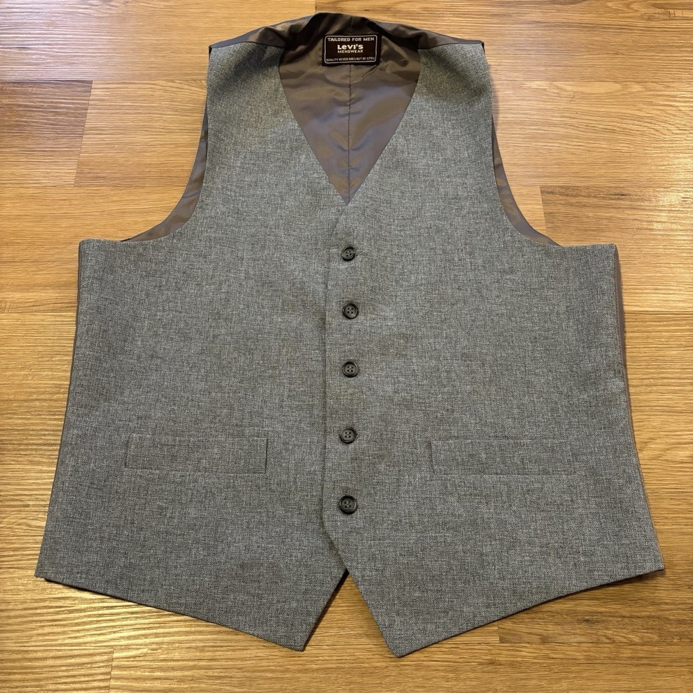 VTG 70's Levis Menswear Vest Mens 42 Chest Gray Action Suit Sta-Prest Waistcoat
